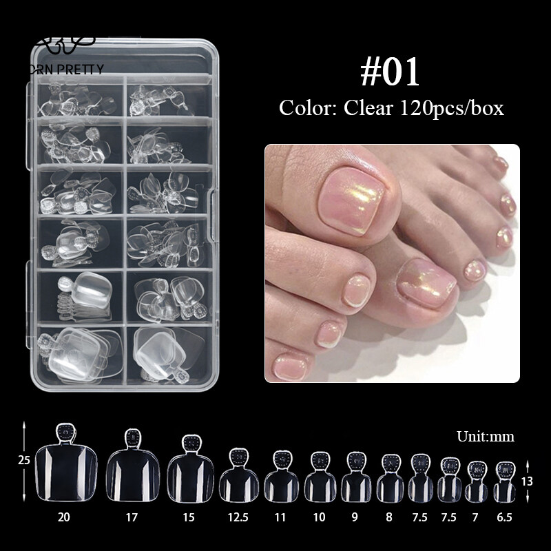 BORN PRETTY 120 240Pcs Toe Nails Clear Acrylic False Foot Nail Tips
