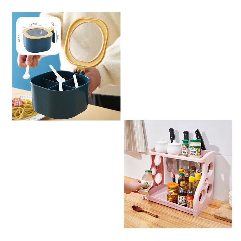 Gambar Multifunctional seasoning box rack seasoning bottle storage rack t flavor tank storage box condiment kitchen supplies set