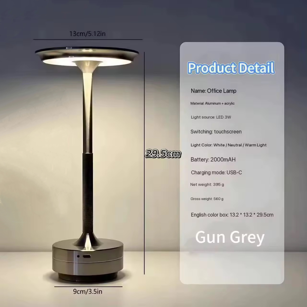 (SG Seller) Touch Control USB Rechargeable LED Table Lamp3-Colour imming Living Room Bar Dining Room Decoration Ambient Light Portable Camping Lamp Metal Bedroom Night Light Desk Lamp