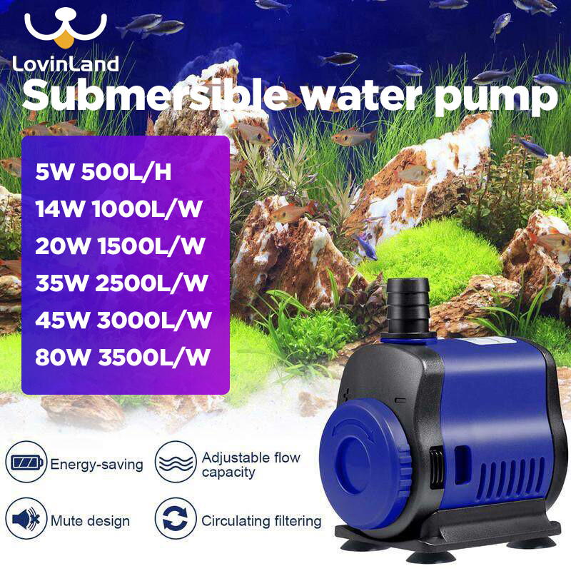 Lovinland Ultra Quiet 5/14/20/35/45W/80W Filtered Water Pump Mini Brushless Aquarium FishTank Fountain Water Pump Submersible Water Fountain Pump ราคา 283 บาท*ส่งฟรี
