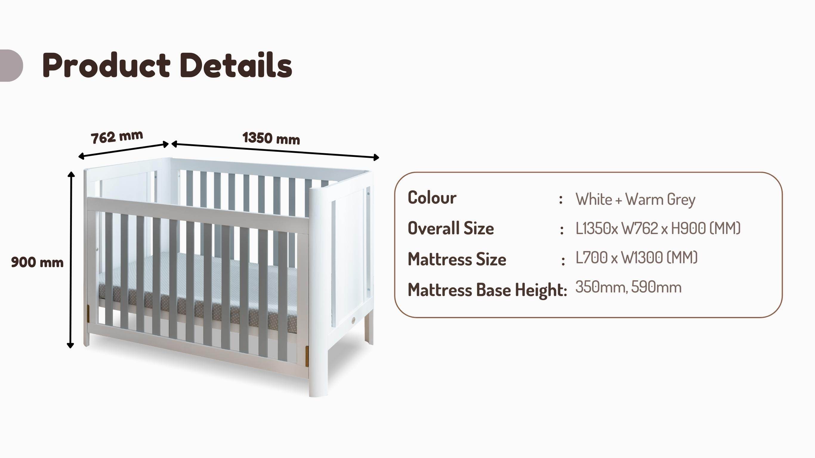 Funbies Joyce Baby Cot Set Wooden Nursery Furniture Rubberwood