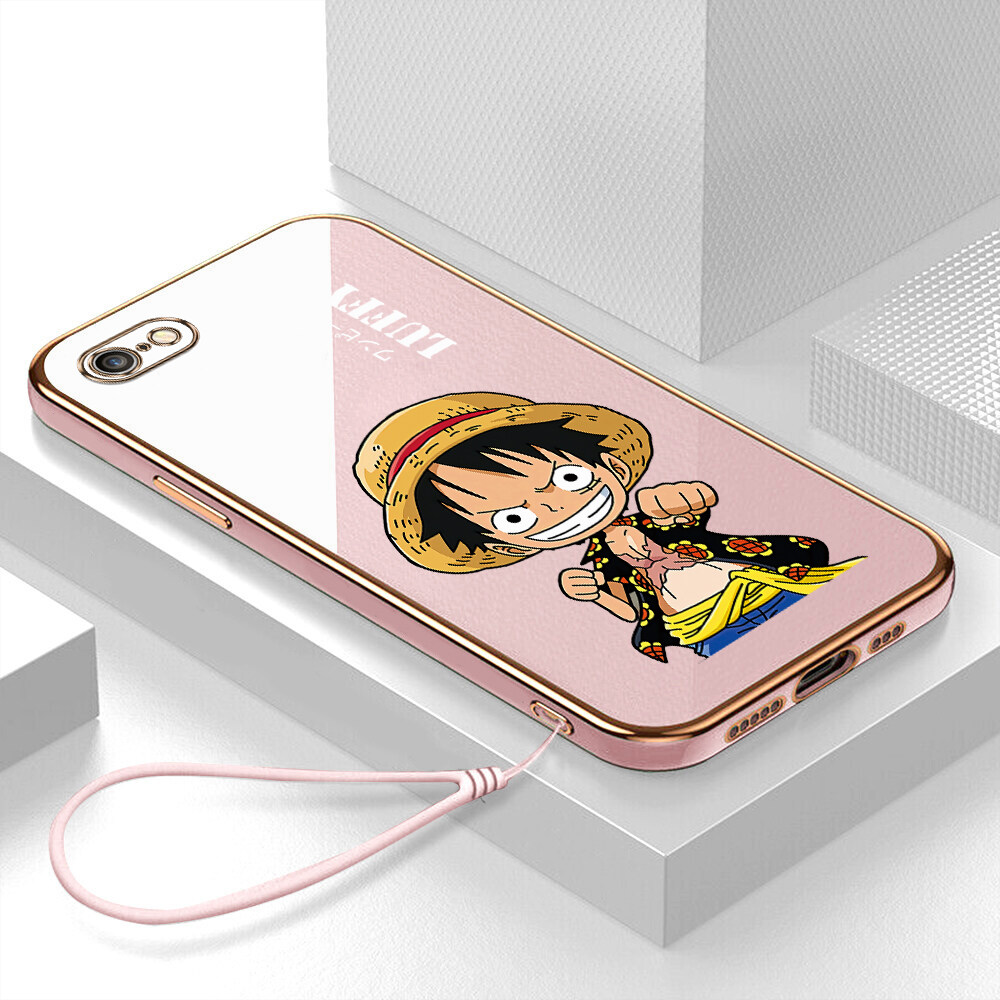 Ốp Lưng iPhone 6 6s 7 8 Plus Ốp Lưng Phim hoạt hình Luffy Sang trọng Mạ 6D Mạ silicone mềm Khung hình vuông sáng bóng