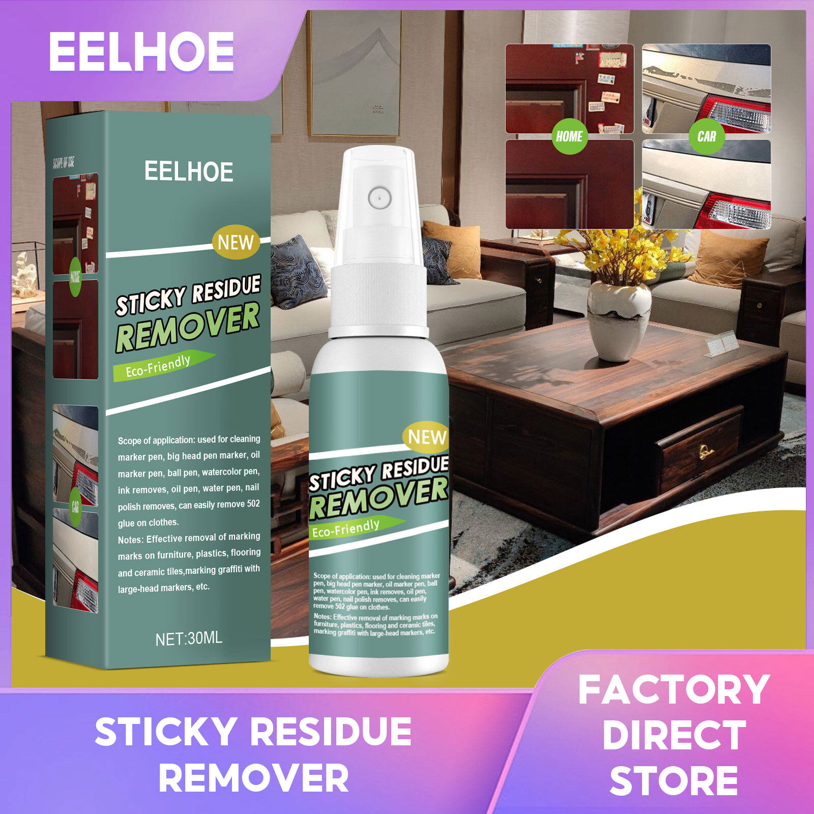 EELHOE 1pc Sticky Residue Remover Car Window Film Adhesive Remover Sticker Cleaning Spray Glue Remover Cleaning Agent Cleaning Products Removal Of Residual Adhesive Residue On Car Paint Surface Cleaning Of Walls Wooden Glass And Resin ราคา 145 บาท*ส่งฟรี