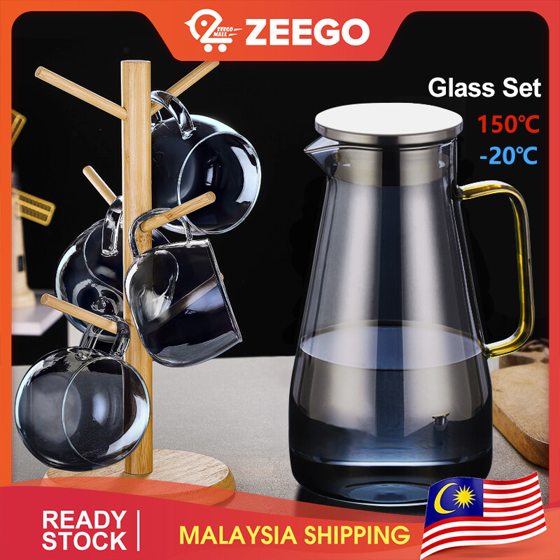 Gambar ??11.11 BIG SALE?? ZEEGO Glass Teapot Set Boiling Pots Jug Kettle Tea Cup Mug Holder Elegant black Rainbow READY STOCK!!