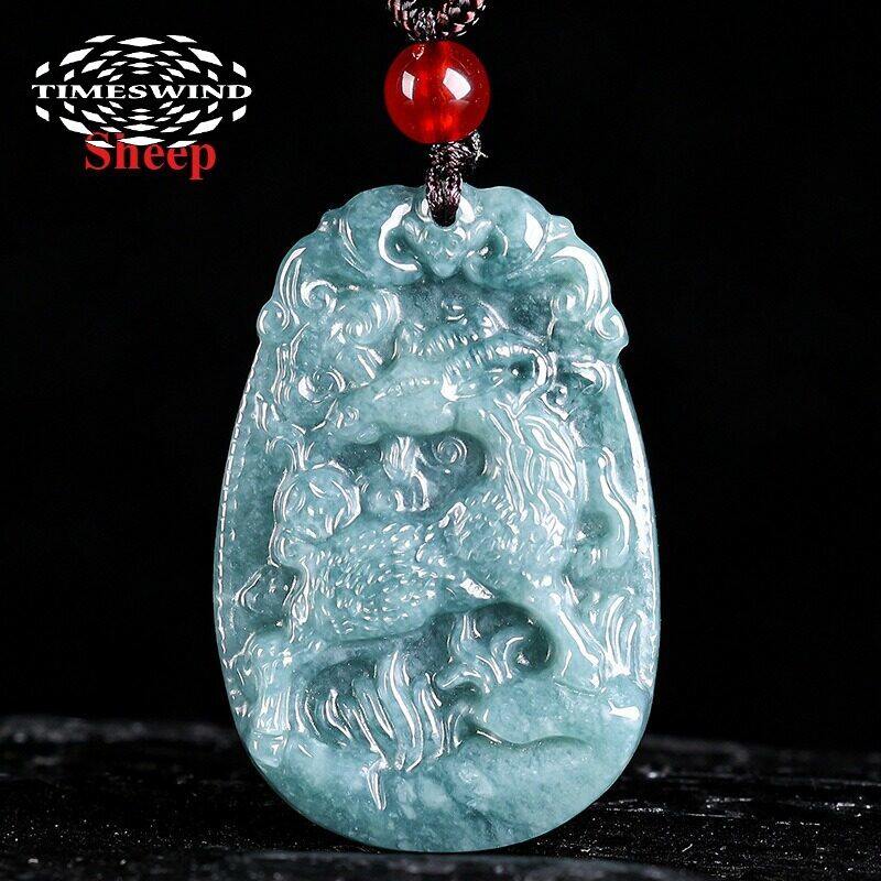 Timeswind Tự Nhiên Một Lớp Ngọc Bích Màu Xanh Mười Hai Cung Hoàng Đạo Rắn Khắc Mặt dây chuyền nữ Với Giấy Chứng Nhận
