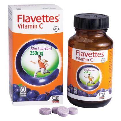 Flavettes Vitamin C - Blackcurrant (250mg x 60s)- Latest Stock