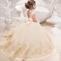MQATZ Elegant Princess Dress Girls Wedding Bridesmaid Lace Bow Long Dresses Teen Girls Pageant Formal Gown LP-299