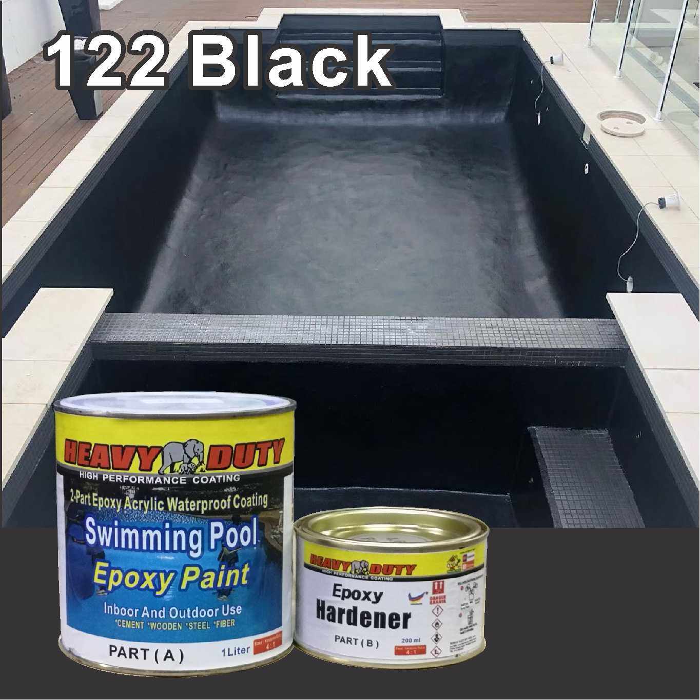 122 BLACK SWIMMING POOL EPOXY PAINT /Heavy Duty • 2-Part Epoxy Acrylic Waterproof Coating • Kolam Renang Harga  80 Ringgit*Penghantaran Percuma