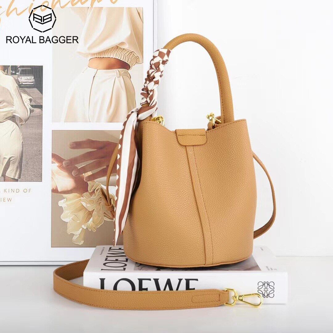 Royal bagger túi xách nữ kèm khăn túi đeo vai bằng da bò thật túi đeo chéo nữ bằng da bò ví hai dây hình xô