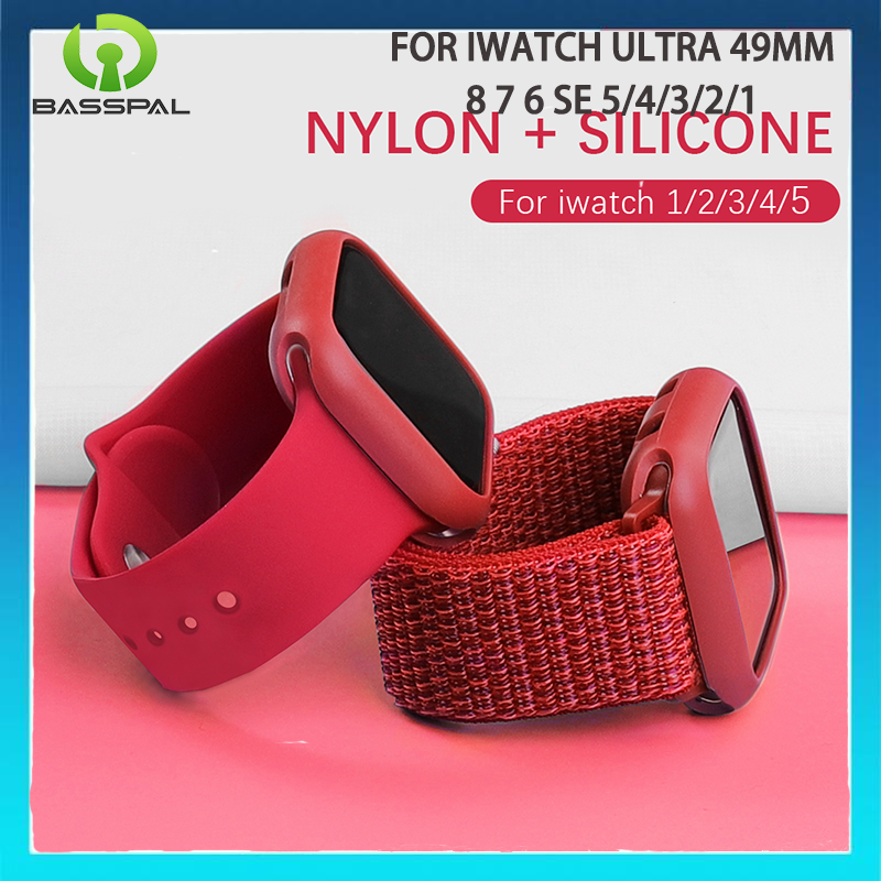 3-trong-1 bộ Nylon + Silicone + trường hợp cho Apple Watch Dòng 8 7 6 SE 5 4 siêu 49mm 44mm 40mm 41mm 45mm cho trường hợp bảng dây đeo loạt 1 2 3 42mm 38mm whatchband Vòng đeo tay