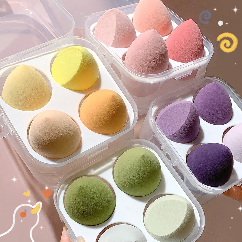 Gambar Beauty Egg Puff, water drop makeup egg, cushion puff, Makeup Egg, non latex Wet and Dry Makeup Egg soft sponge Storage Box