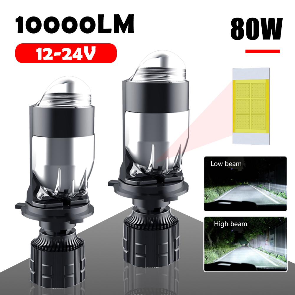 Bóng Đèn Pha Xe Hơi 80W Bóng Đèn LED Máy Chiếu Ống Kính Mini H4 Đèn Chiếu Điểm 12-24V 6000K 10000LM Bóng Đèn LED Chiếu Xa/Thấp Cho Ô Tô Xe Máy