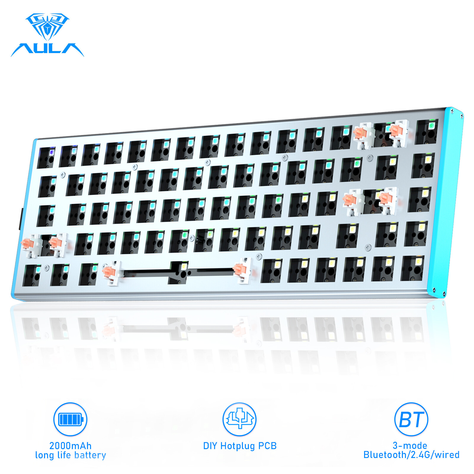 Aula bàn phím f3368 bàn phím hotswap tự làm bàn phím có đèn nền led 68 phím/bluetooth/2.4g cho mac/i0s/ android /windows/ipad