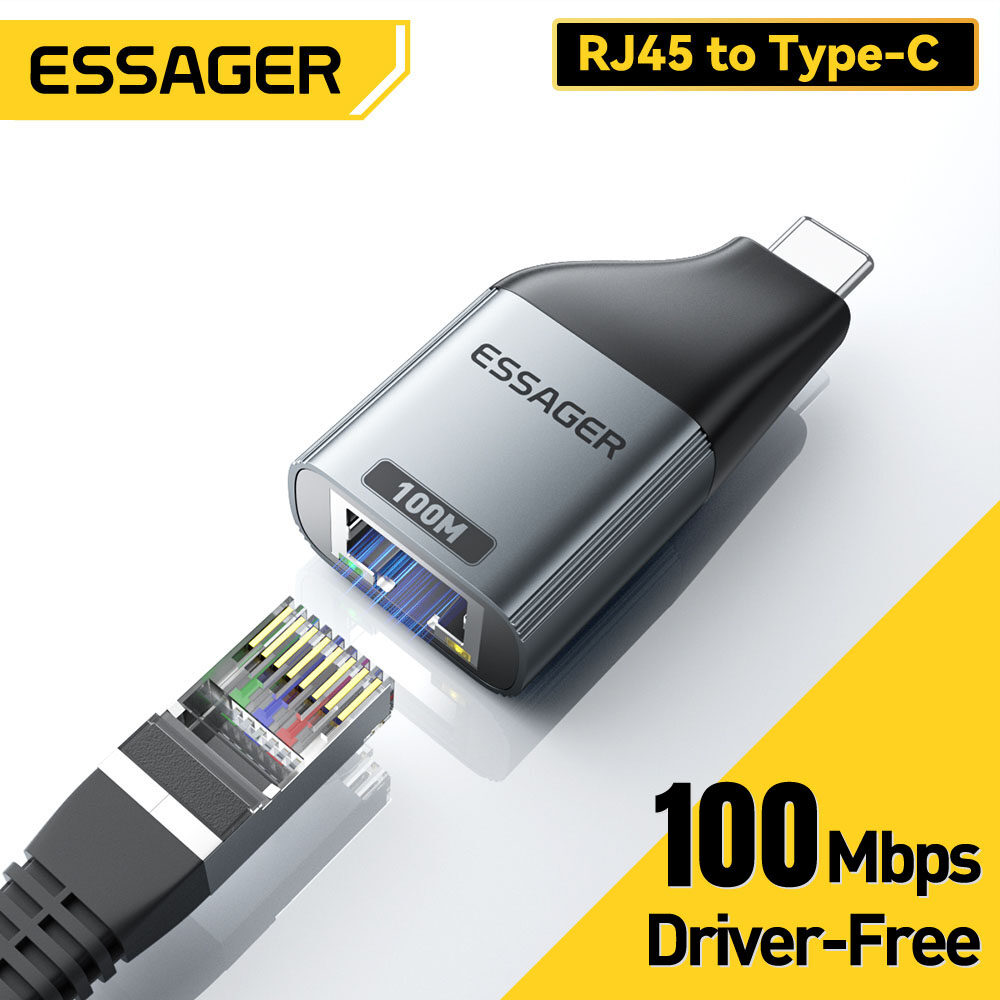 Essager 1000 Mbps Loại C Để mạng Ethernet Adapter typeC 100 Mbps Adapter Tương Thích Với Với Windows Macos Linux Android iPad OS Phù Hợp Cho Máy tính để bàn Máy Tính Bảng Máy Tính Xách Tay TV Box Nas máy chiếu tích hợp vào điện thoại iPhone 15 Huawei Mat