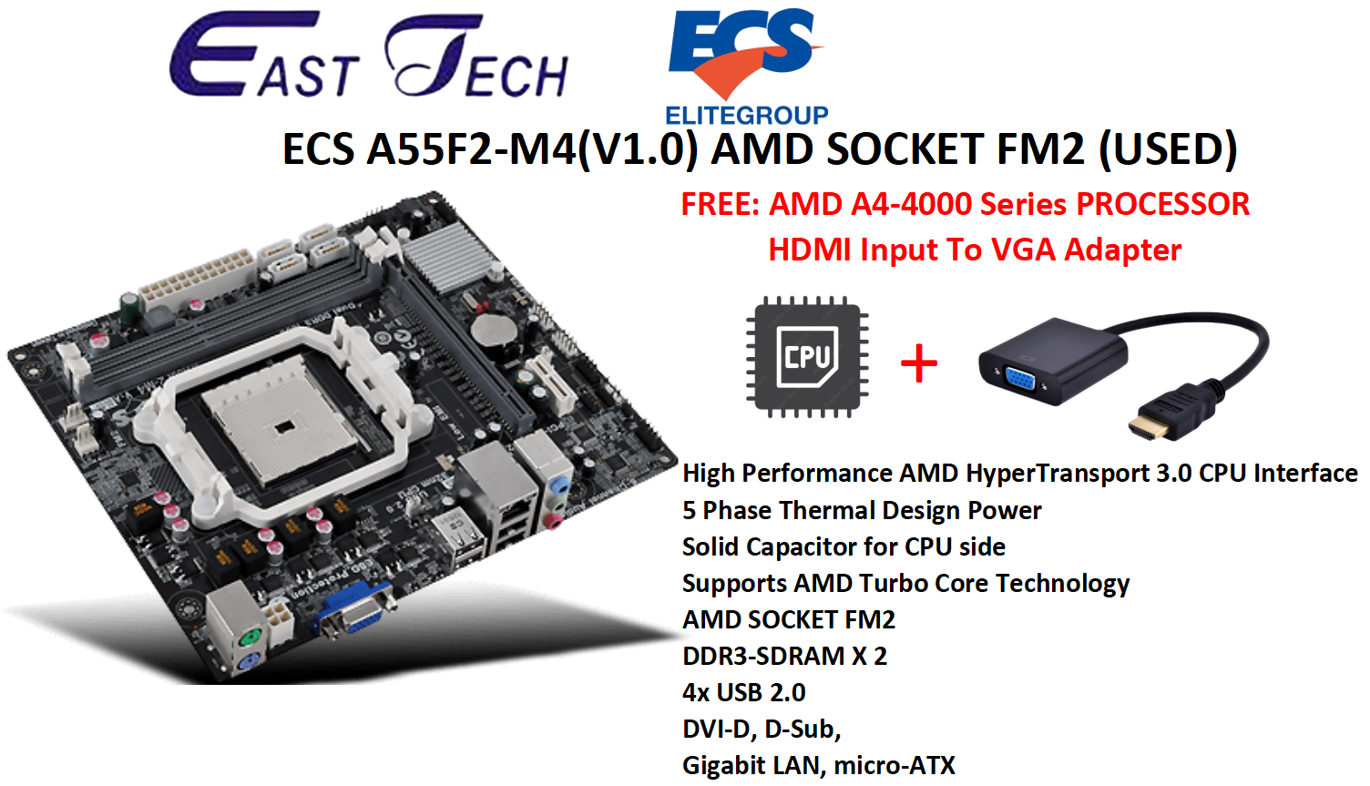 ECS Mainboard AMD SOCKET FM2 Mainboard (USED) Ddr3