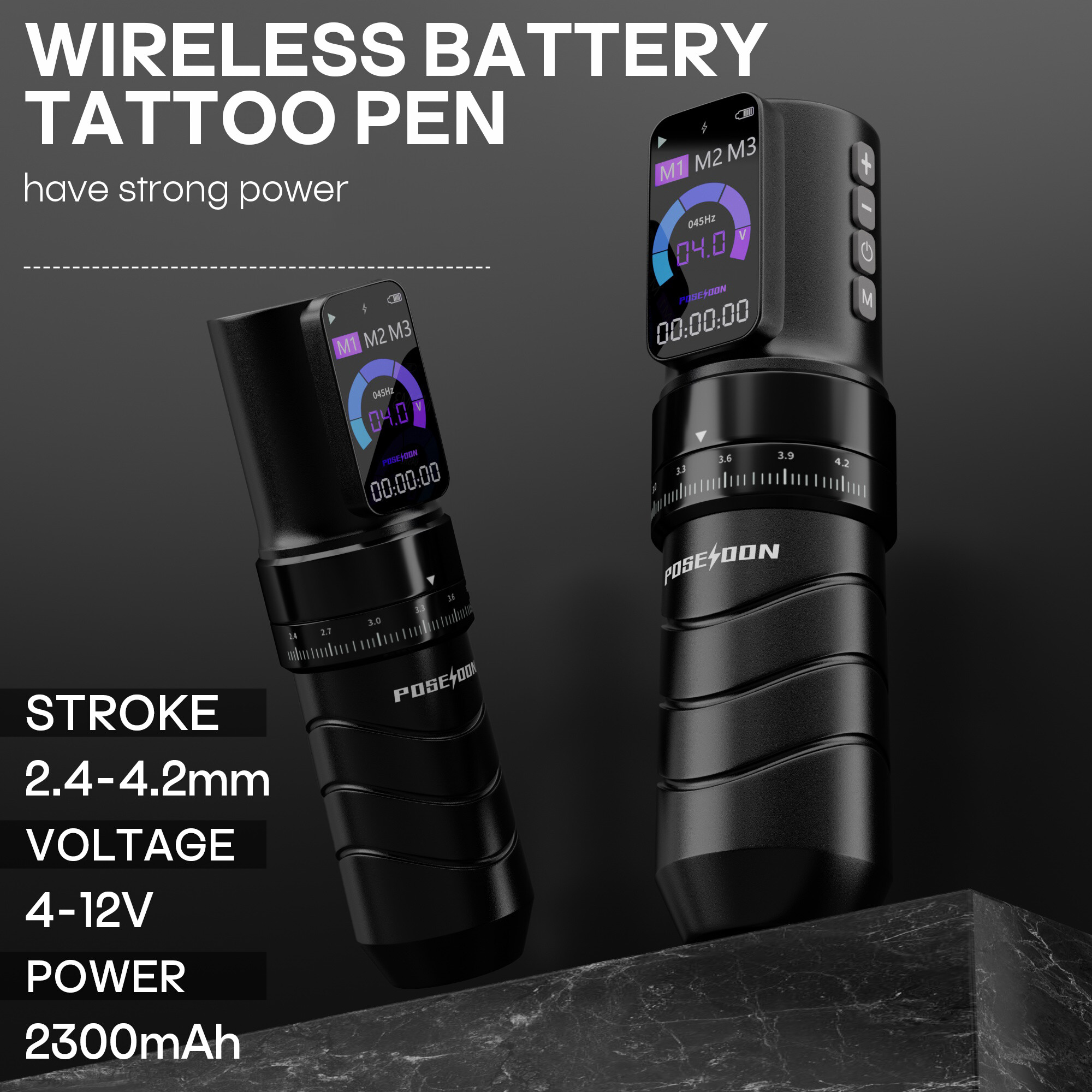  Poseidon Máy xăm với 2300mAh công suất không dây cung cấp điện và điều chỉnh đột quỵ Màn hình đèn LED kỹ thuật số bút Tattoo phụ kiện xăm hình cho nghệ sĩ 