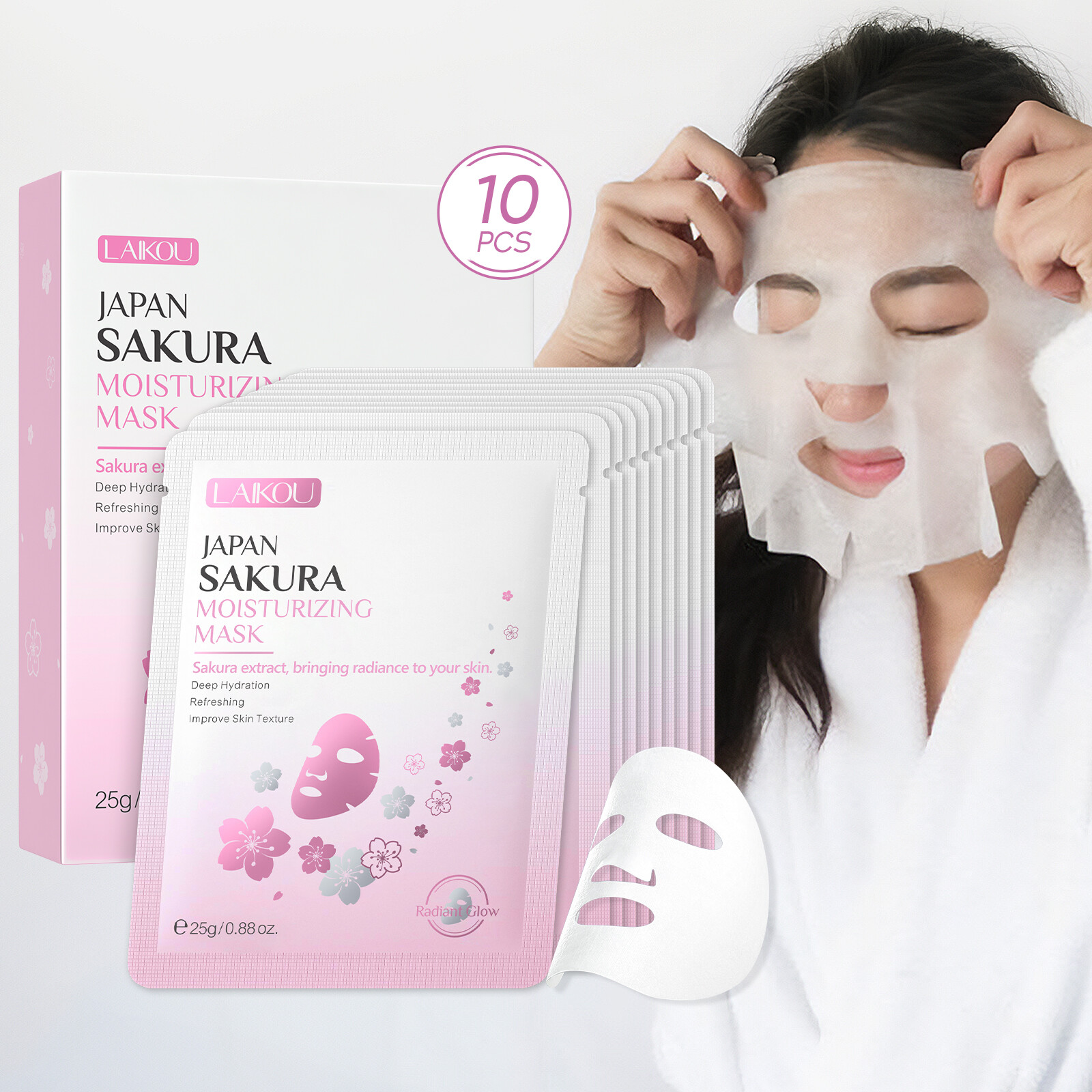 Laikou Nhật Bản sakura dưỡng ẩm dùng cho mặt Mặt nạ dưỡng ẩm sâu làm mới trẻ hóa làn da rạng rỡ 25 gam * 10 cái hộp