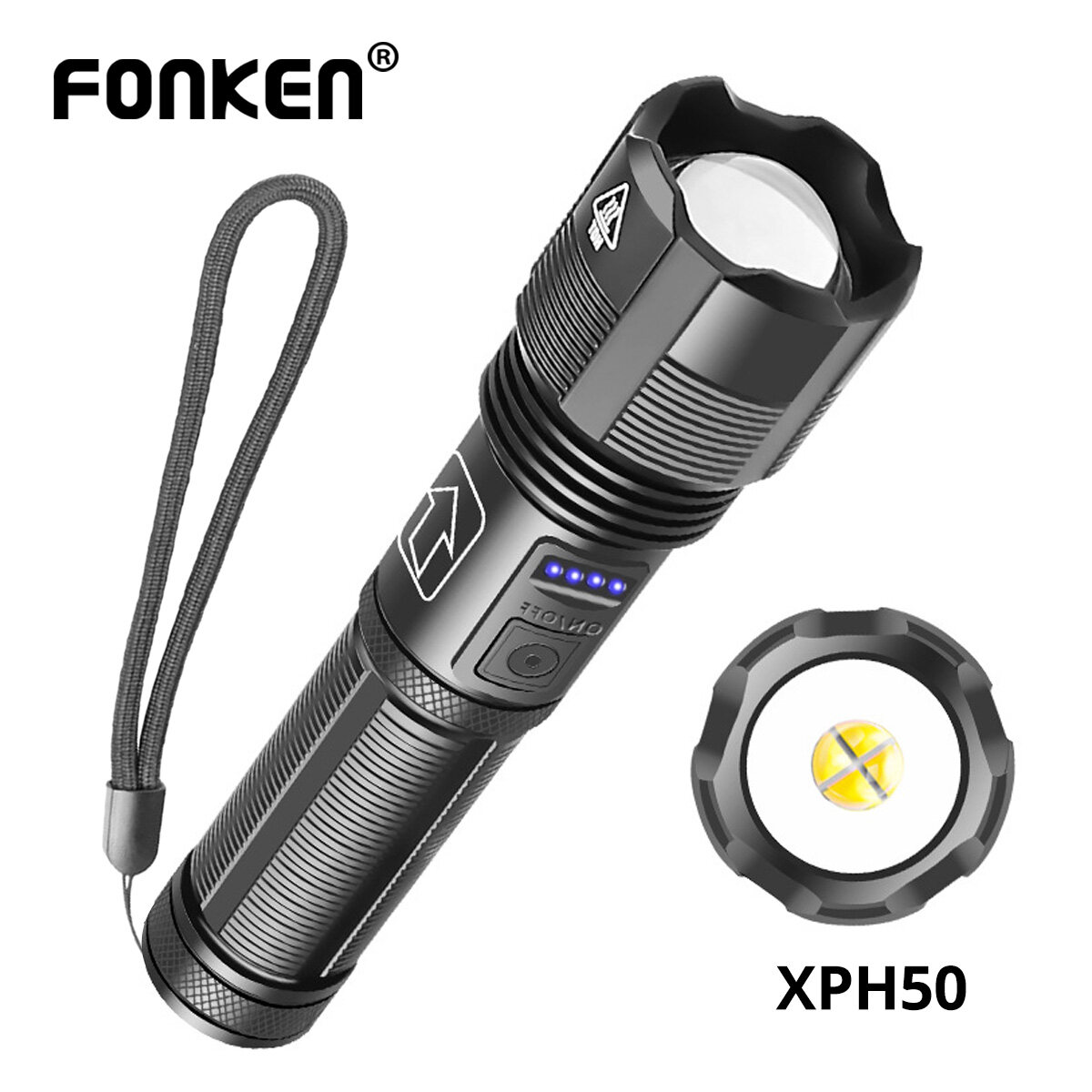 Fonken đèn pin p50 siêu sáng gia dụng đèn pin led cầm tay 1000 lumens ngoài trời, đèn pin thu phóng 5 chế độ sạc usb
