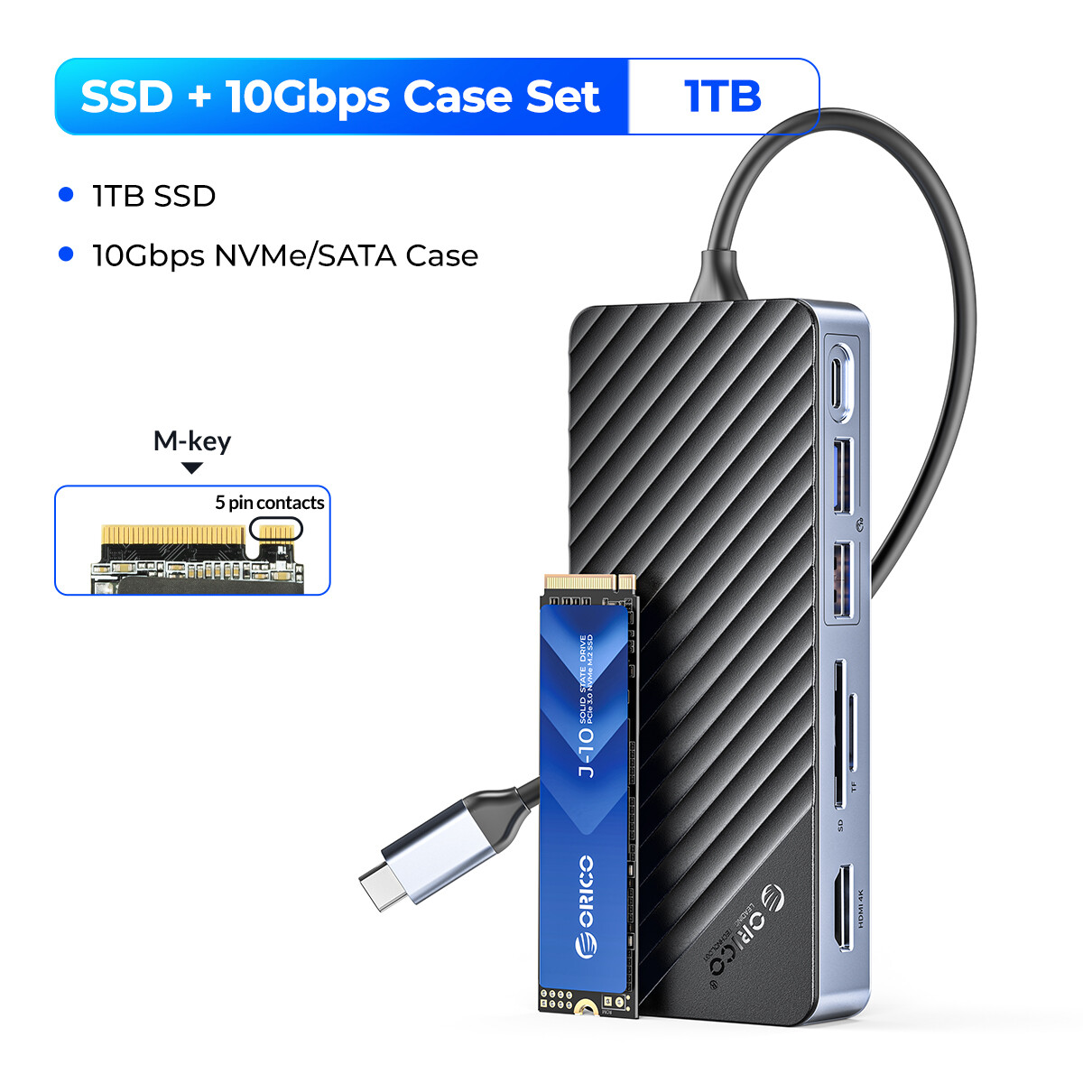 Vỏ Ổ SSD M.2 ORICO với trạm nối USB C 10Gbps Pd 100W RJ45 SD/TF 4K HDMI cho máy tính xách tay âm tha
