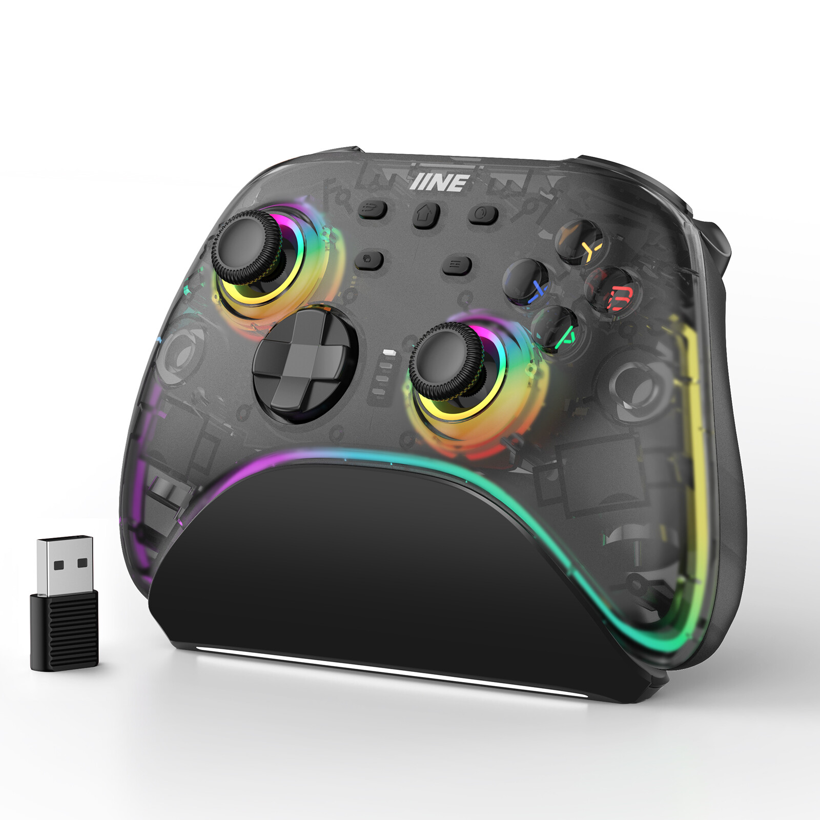 IINE Hecate Transparent Black Wireless Controller with Chaging Dock 1000hz Polling Rate Hall Effect Joystick&Trigger Game Controller Compatible with Switch/PC/IOS/Android ราคา 1,419 บาท*ส่งฟรี