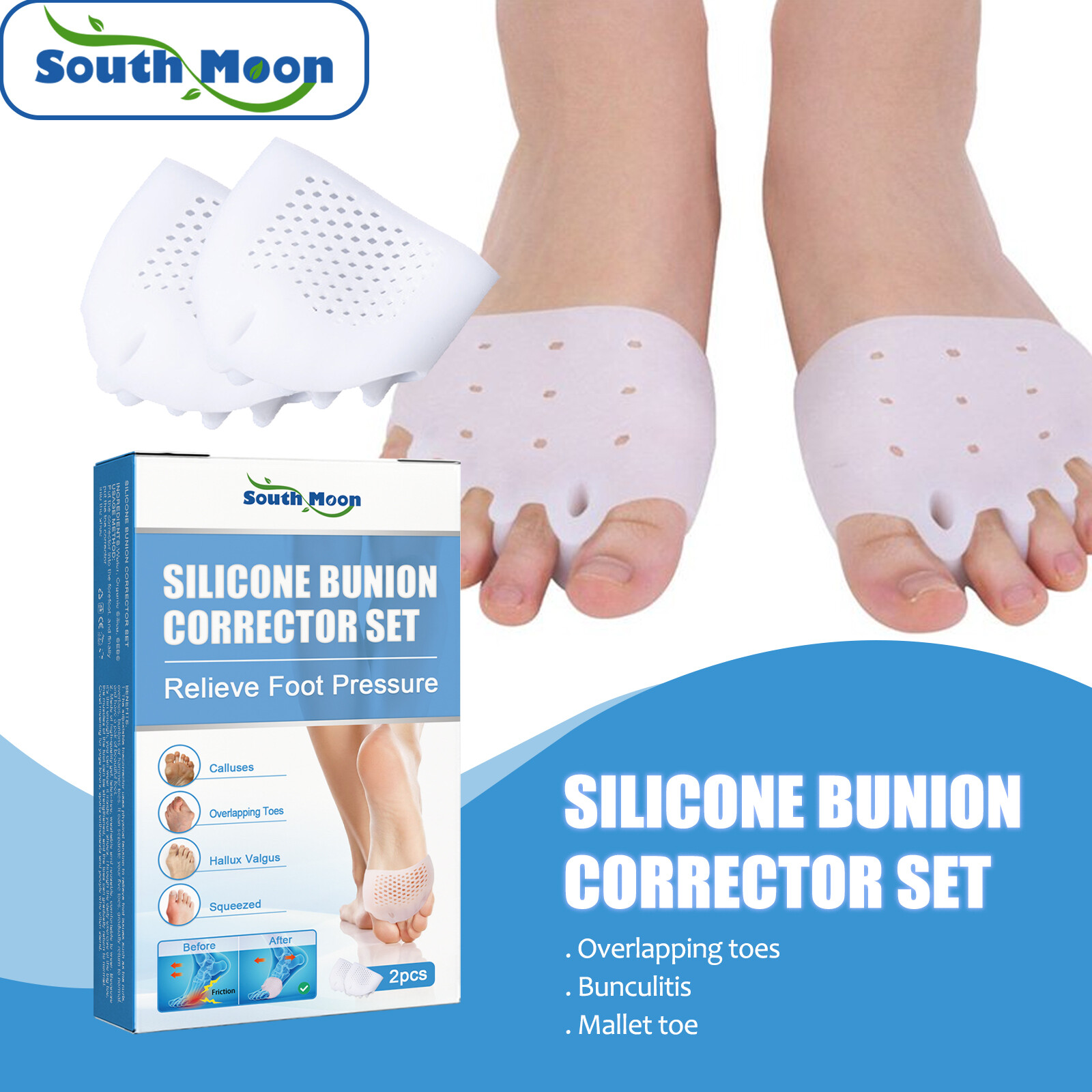 South moon bộ dụng cụ chỉnh hình ngón chân cái bằng silicon dụng cụ chỉnh hình ngón cái vẹo ngón cái giảm áp lực bàn chân dụng cụ chăm sóc bàn chân