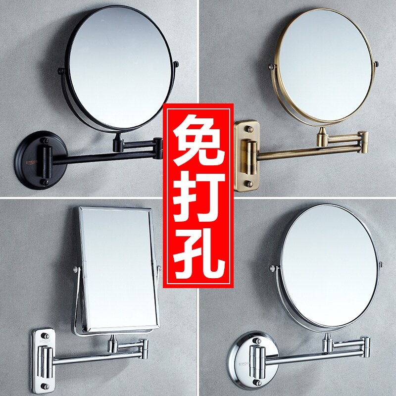 Gambar Avoid holing cosmetic mirror bathroom hanging wall stick hotel double telescopic folding toilet magnifying mirror cosmetic mirror