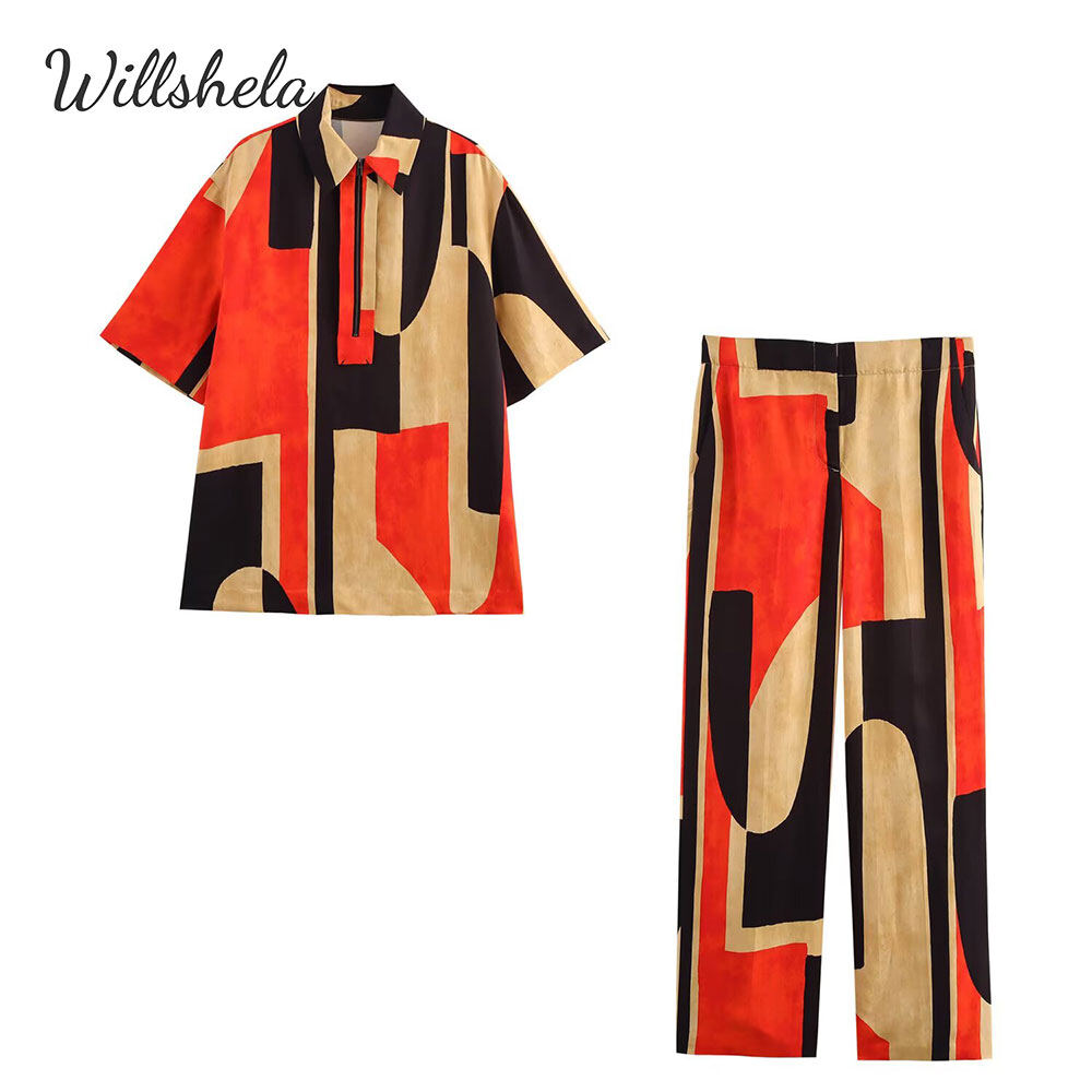 Willshela Women Fashion 2 Piece Sets Printed Blouse Lapel Neck And Pants Full Length Trousers Female Chic LadySet Outfits ราคา 1,022 บาท*ส่งฟรี