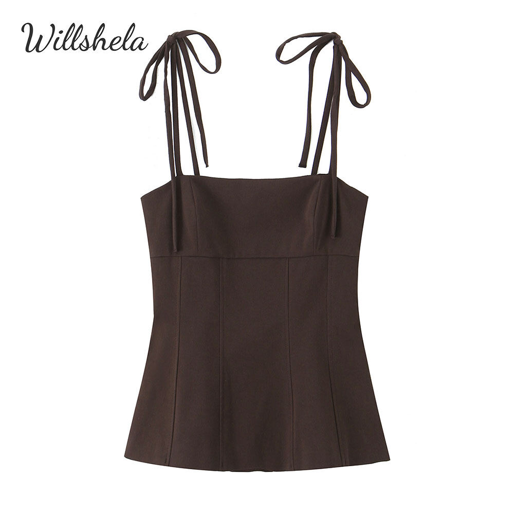 Willshela Women Fashion Backless Tops Camisole Square Neck Sleeveless Bow Tine Straps Female Chic Lady Tank ราคา 539 บาท*ส่งฟรี