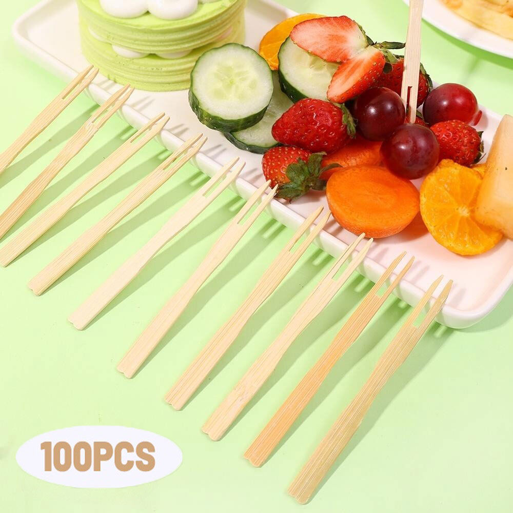 100 cái/tre trái cây dùng một lần ngã ba thực phẩm món bánh tráng miệng tự giúp đỡ tăm Nhà Vật dụng tiệc đám cưới