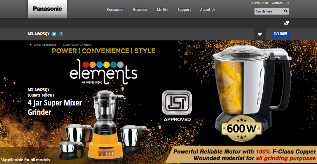 Panasonic MX-AV425 1500-Watt Super Mixer Grinder description image