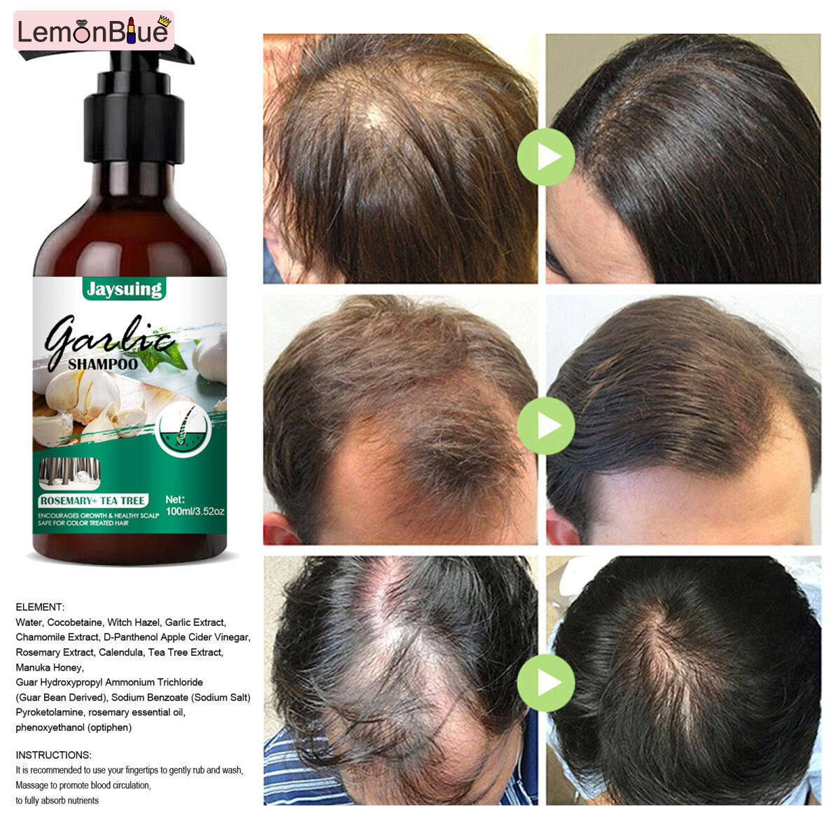 Gambar LemonBlue Garlic Shampoo Deep Cleansing Effective Hair Loss for Men Women Repairing Hydrating Hair Care Hair Growth Shampoo Effective Garlic Shampoo