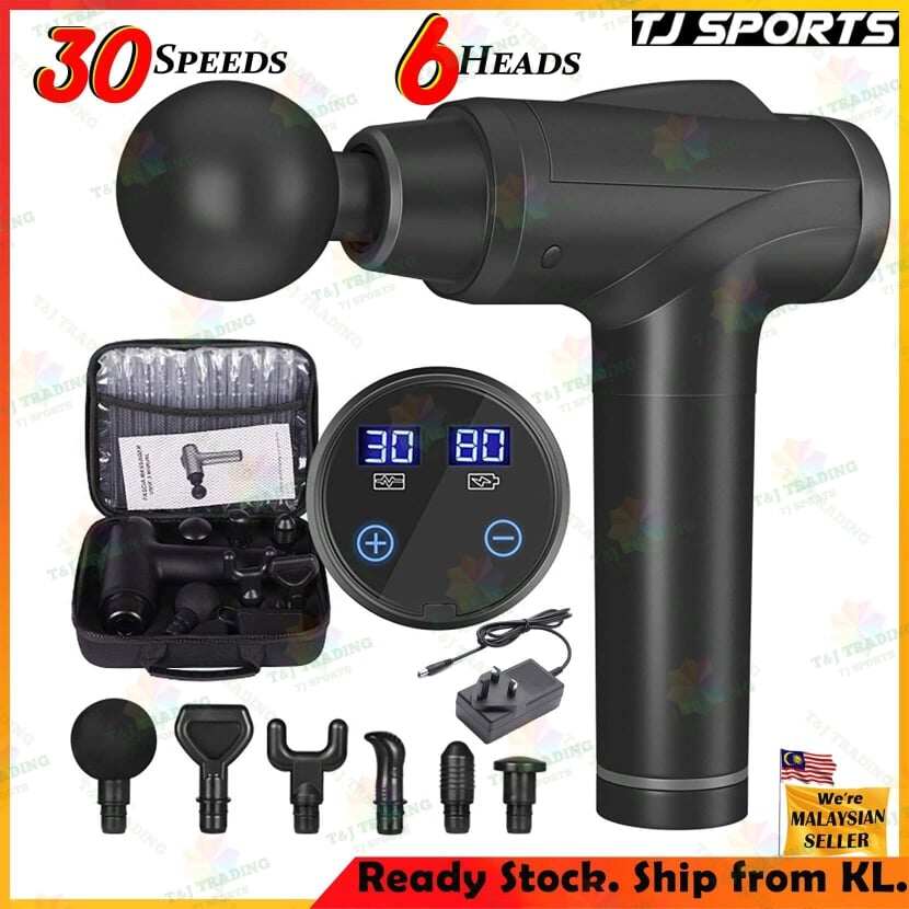 Gambar Professional Massage Gun 30 Speeds 6 Massage Heads Deep Massager Fascia Massage Gun Gym Fitness Vibrator Gun Muscle Pain Muscle Sore Release Neck Massager Foot Massager TJ  Sports