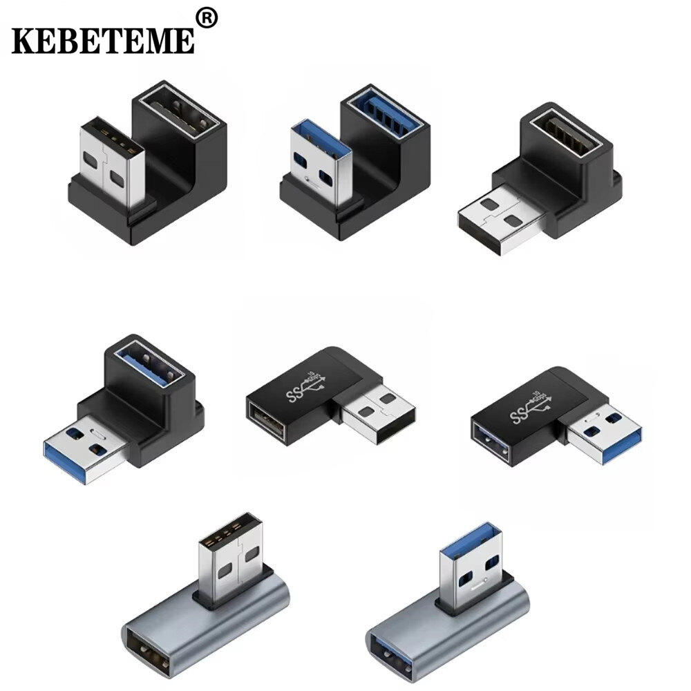 KEBETEME USB Adapter USB 3.0 Extension Adapter 90 Degree Right Angle OTG Adapter Upward Elbow 10Gbps High Speed Connector for PC