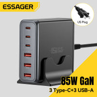 Essager 85W GaN 3A+3C Desktop Chargers PD3.1 QC4.0 USB A Type C Quick Charge Charger PD30W Multi-device Charging For Laptop Tablet Fast Charging Charger For iPhone17 16 15-8 Series iPad Macbook Huawei Xiaomi Samsung USB-A Type-C GaN Chargers