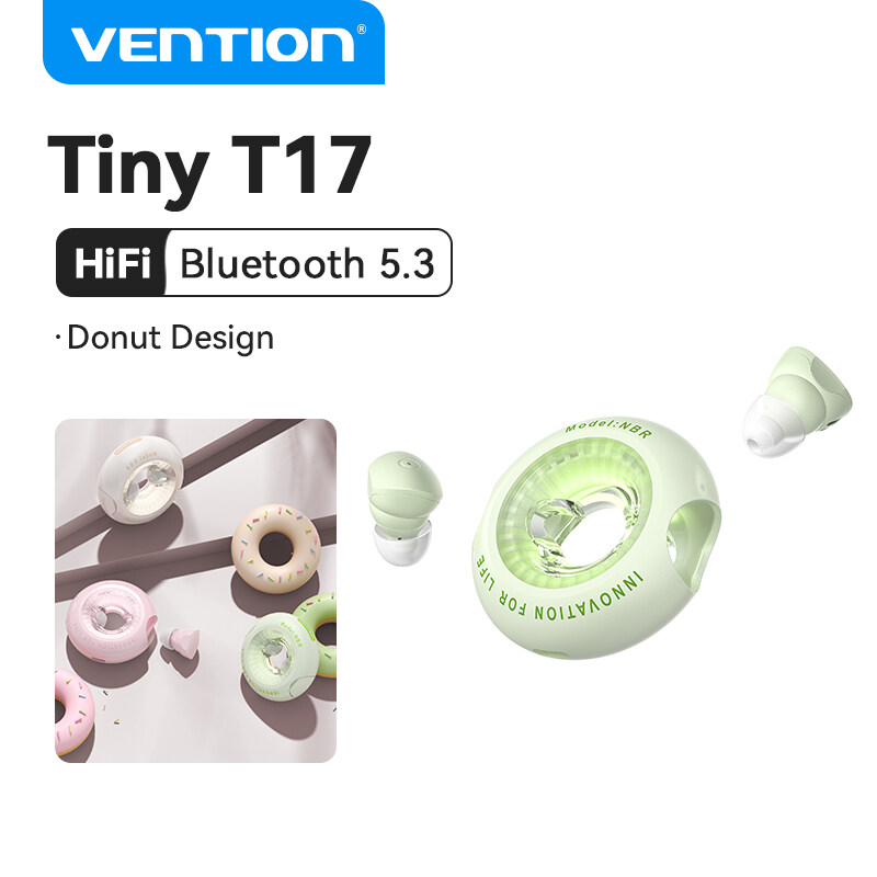Vention Tiny T17 Tai Nghe Bluetooth 5.3 - Thiết Kế Vòng Tròn Độc Đáo - Pin 20 Giờ - Đèn LED Hô Hấp -