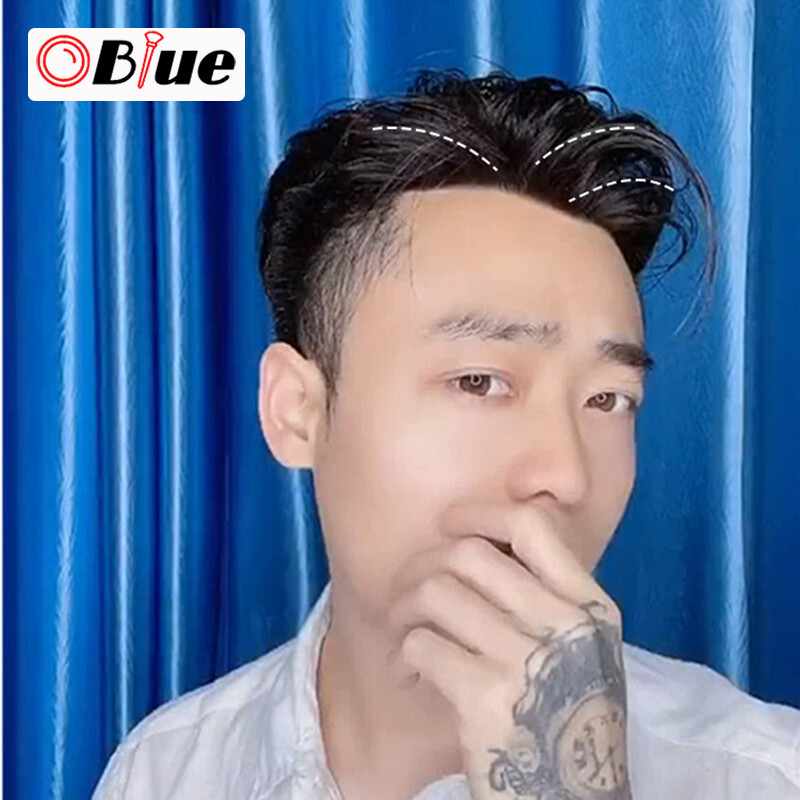Gambar Hair Toupee for Men Bangs Hair Wig Piece Trimmable Adhesive Hairpiece Natural Bangs Hair Wig Piece Trimmable Adhesive Hairpiece Natural Hairline Replacement System Trimmable Adhesive Hair Toupee for Women Men