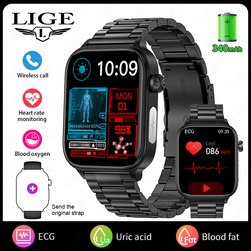 LIGE watch men original New Bluetooth Call Smart Watch Full Touch Sport Fitness Watches Waterproof Blood oxygen+Heart Rate Steel Watch women Android iOS + Box ราคา 1,038 บาท*ส่งฟรี