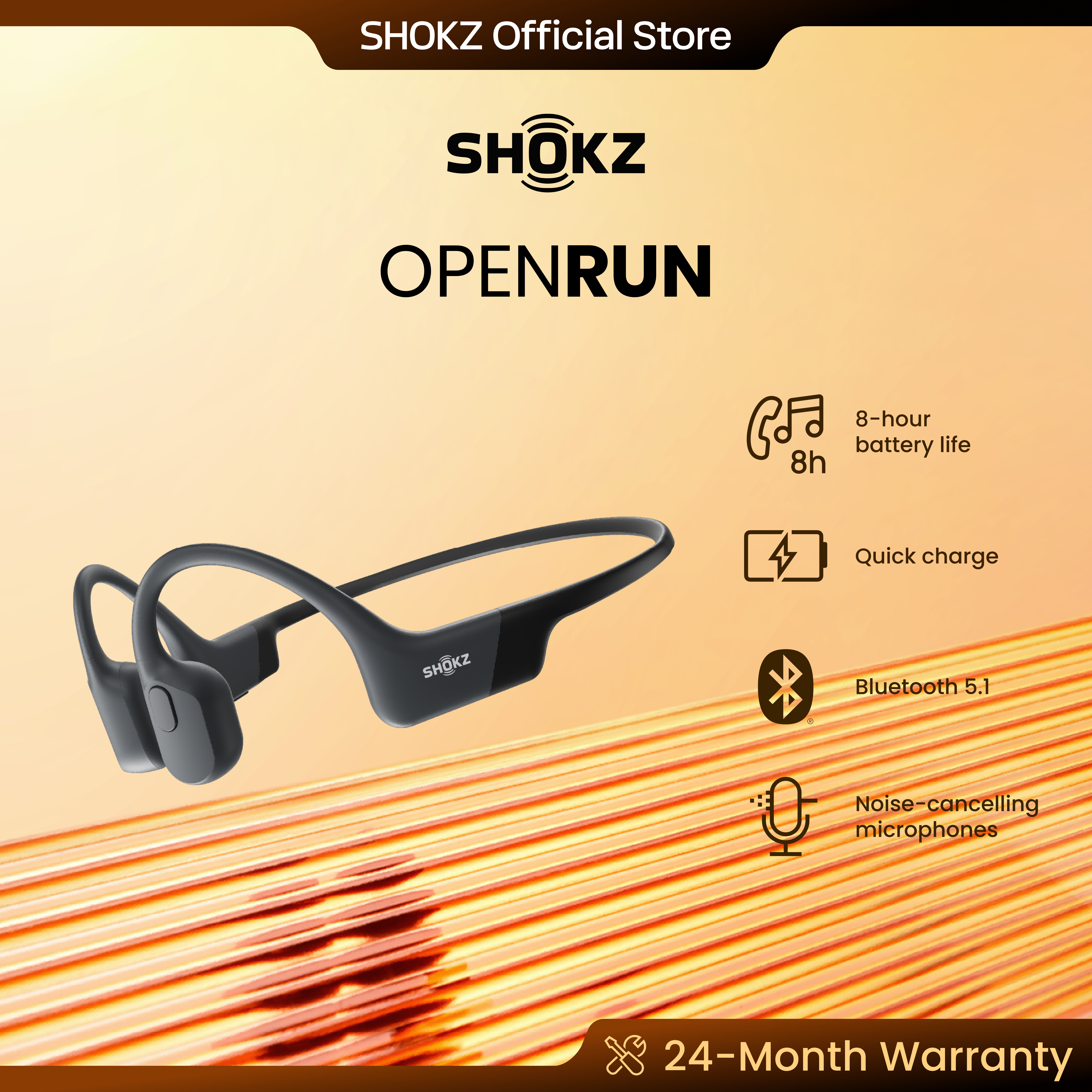 Shokz S803 OpenRun Bone Conduction Bluetooth Wireless Sports Headphones (Formerly AfterShokz Aeropex)-Black