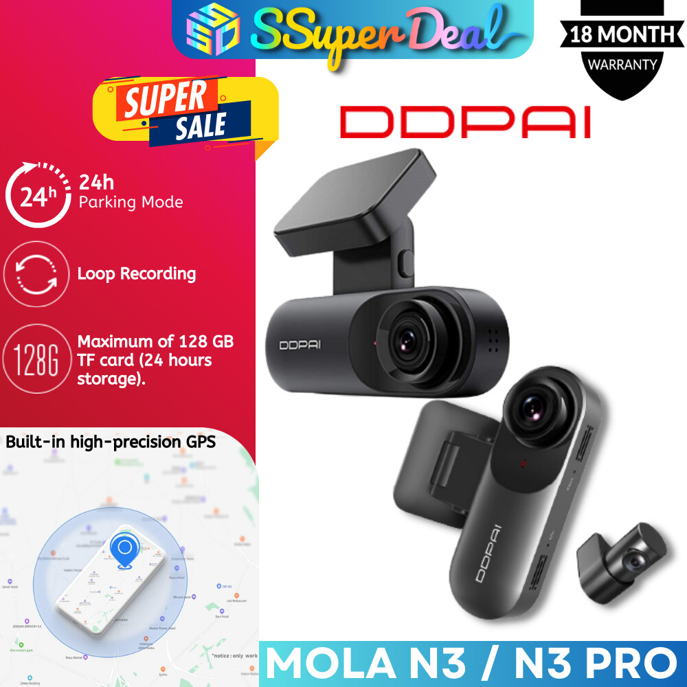 DDPai Dash Cam Mola N3 / N3 PRO 1600P HD GPS Vehicle Drive Auto Video DVR Android Wifi Smart Connect Car Camera Record Harga 324 Ringgit*Penghantaran Percuma