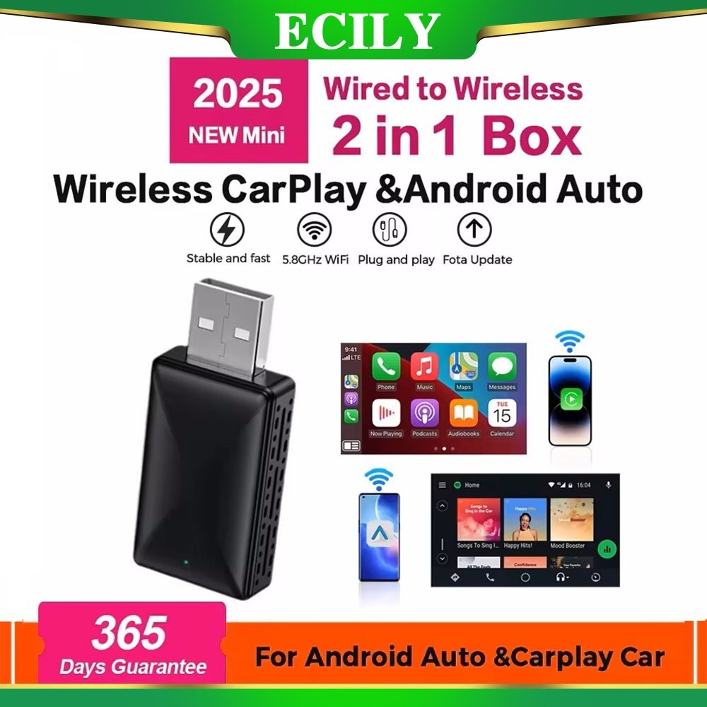 ECILY Wireless Carplay Adapter Android Auto Wireless Smart Dongle 2in1 For Volvo Benz Audi Kia Hyundai VW Mazda Cadillac MG Peugeot ราคา 456 บาท*ส่งฟรี