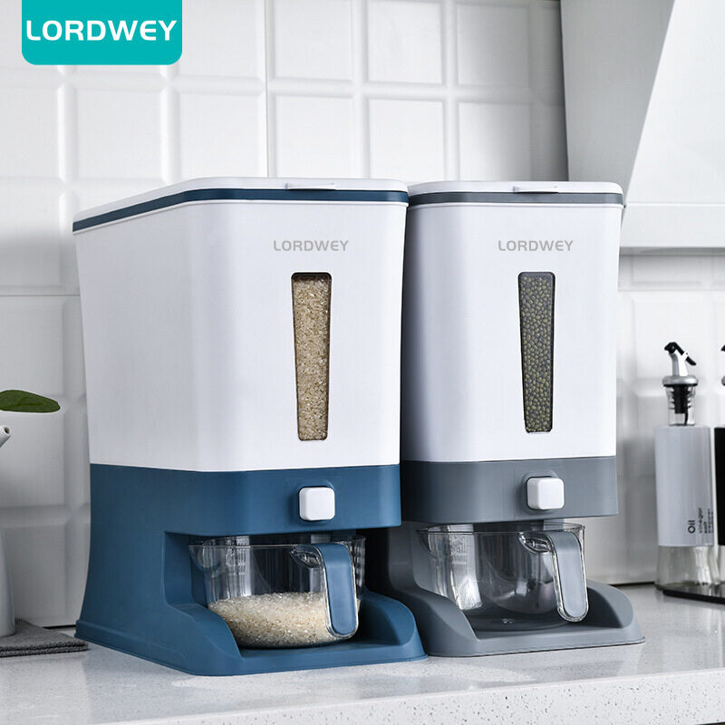 Gambar LORDWEY 12KG kitchen rice bucket, sealed rice box, household insect proof and moisture proof grain container, grain storage box