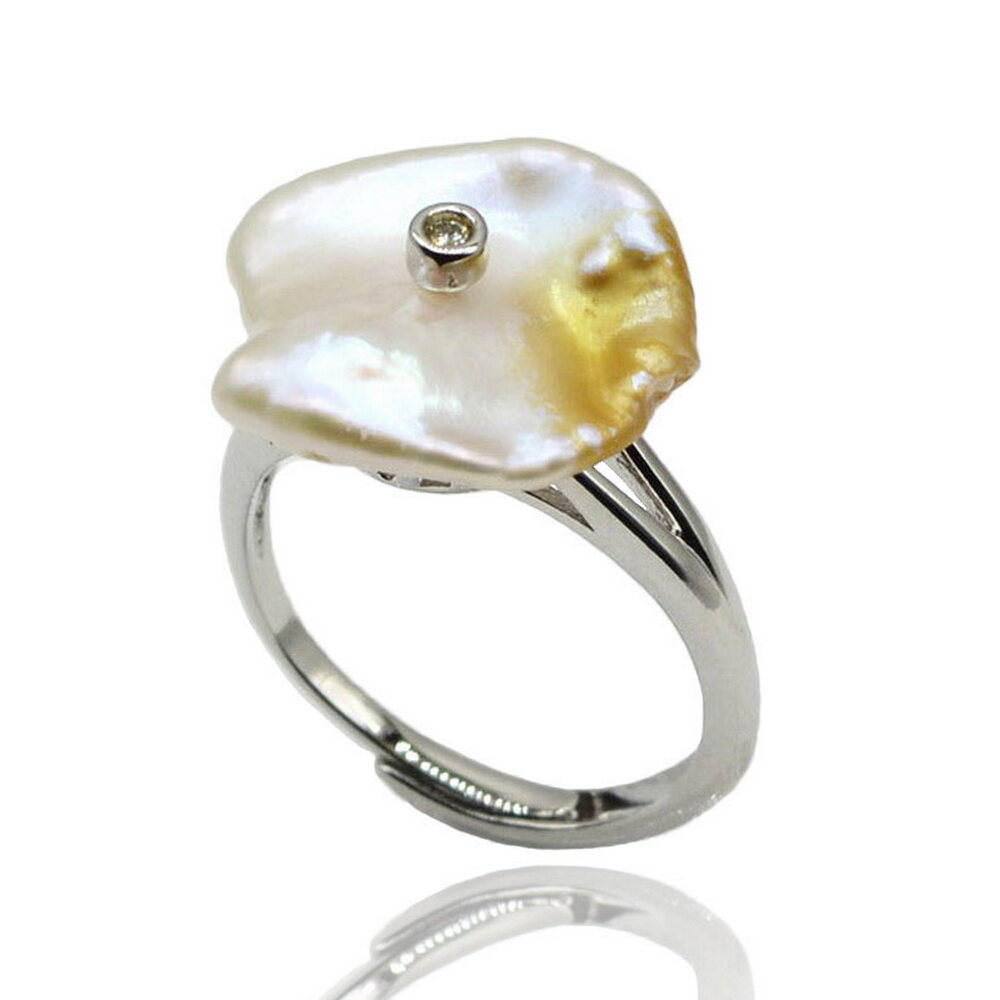 Nhẫn Ngọc Trai Baroque Tự Nhiên Hình Cánh Hoa – Ngọc Trai Nước Ngọt + Đá Cubic Zirconia – Thiết Kế Có Thể Điều Chỉnh Cho Nữ