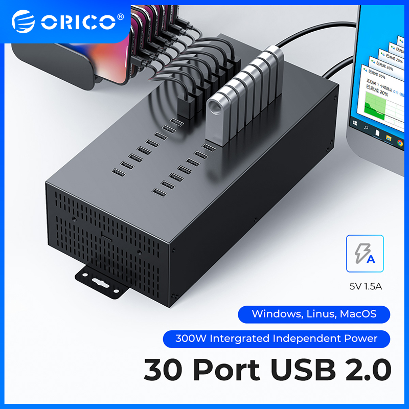 Orico hub usb 2.0 công nghiệp 30 cổng cho đầu đọc thẻ tf tương thích sd kiểm tra dữ liệu đĩa u sao chép hàng loạt-màu đen