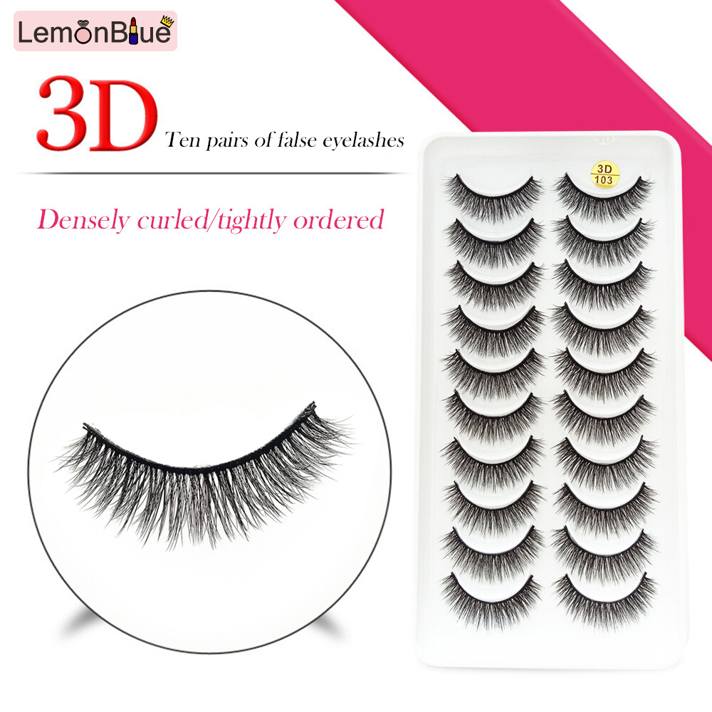 Gambar LemonBlue 10Pairs False Eyelash Natural 3D Fluffy Eyelashes Extension Soft Wispy Eyelashes Curly False Eyelashes For Women Girls Fake Eyelash Extensions Self adhesive Fake Eyelashes Beauty Salon Supplies