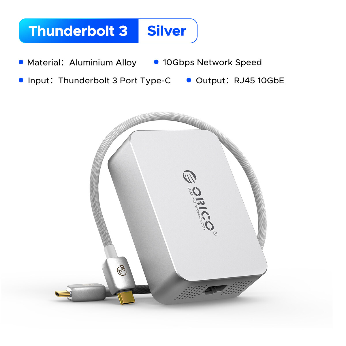 ORICO usb4 cổng đơn 10g Bộ chuyển đổi Ethernet Tương thích với Thunderbolt 3/4 RJ45 10gbase-t Ethern