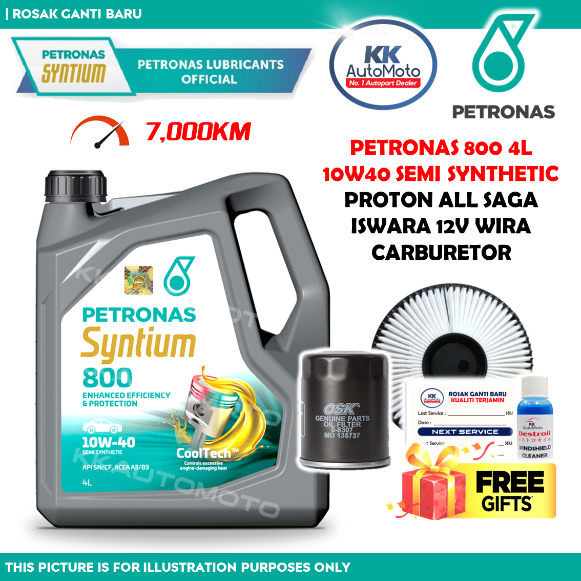 NEW Genuine Petronas Syntium 800 10W40 + Oil Filter O-8307 Penapis A-7625 Proton All Saga Iswara 12V Wira Carburetor