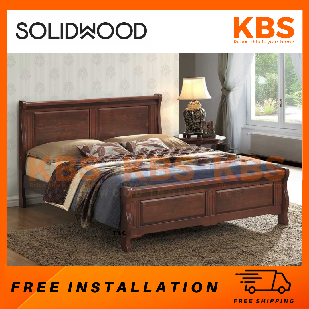 Free Installation Shipping Kbs Fidellia Full Solid Wood Bed Frame Katil Kayu Single Super Single Queen King Saiz Oak Or Walnut Color Lazada