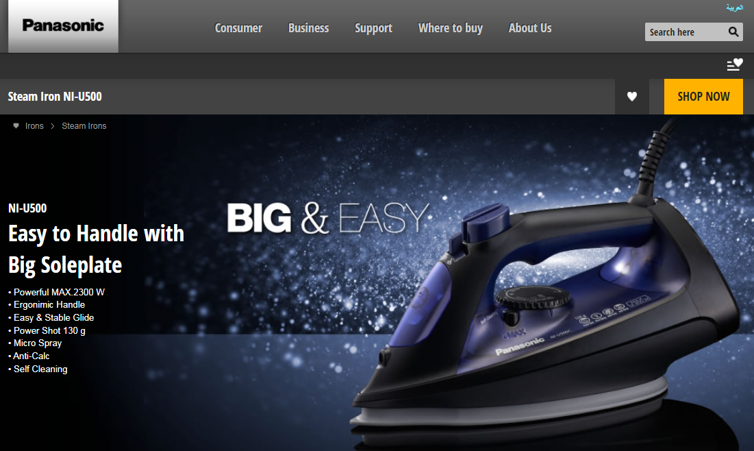 Panasonic NI-U500C Steam Iron with Ceramic-Coated Sole Plate description image