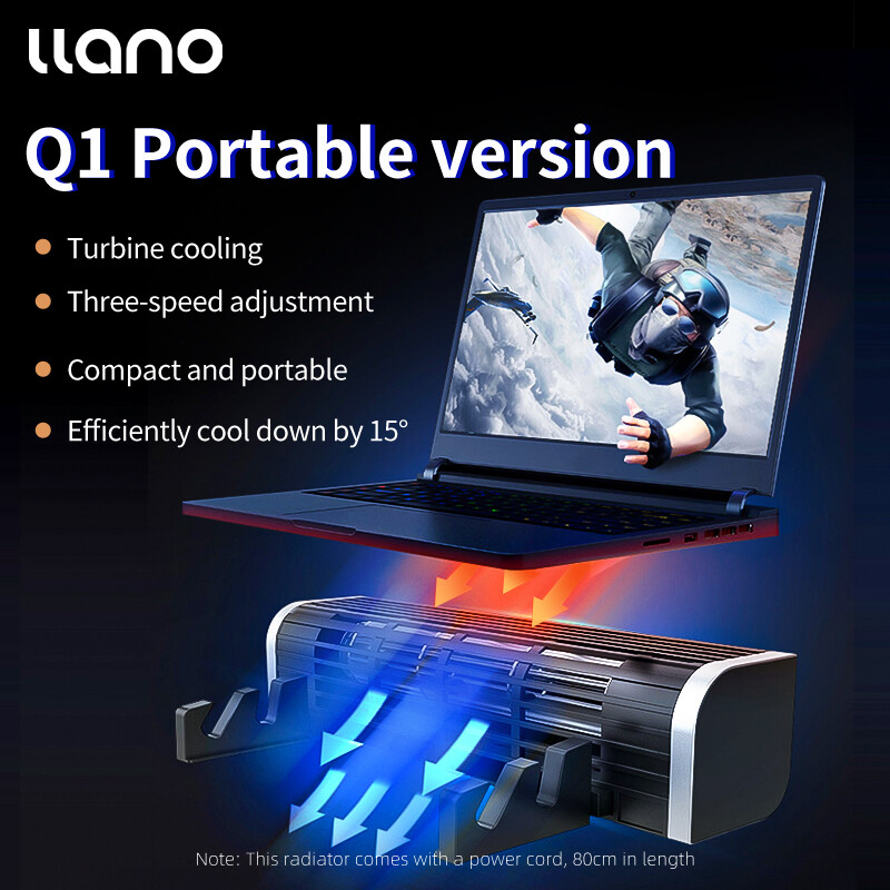LLANO Máy Tính Xách Tay quạt làm mát Pad Turbo Đế tản nhiệt cho máy tính xách tay chơi game sáng tạo đa chức năng cực kỳ yên tĩnh với sạc cable【giảm lên đến 15 ℃ trong vòng 3 giây】