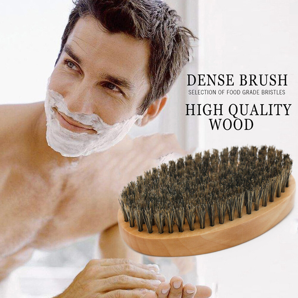 Bàn Chải Râu Gỗ Lông Heo Rừng Mềm Tự Nhiên Bộ Lược Chải Râu, Dụng Cụ Cạo Râu Thợ Làm Tóc Cho Nam, Bộ Lược Chải Ria Mép Có Túi